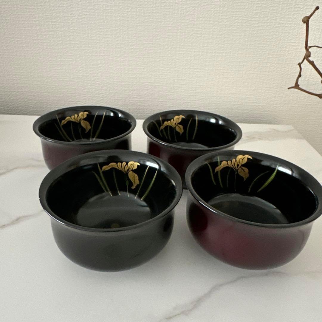 輪島塗 市中屋 溜椀 4個セット 金菖蒲 外溜塗り内黒